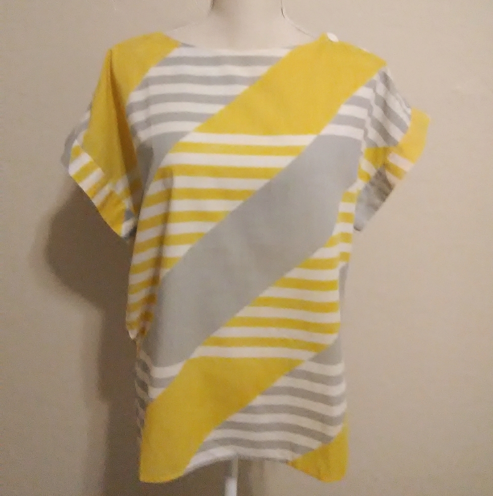 Vintage 1980's Striped Blouse Button Shoulder
